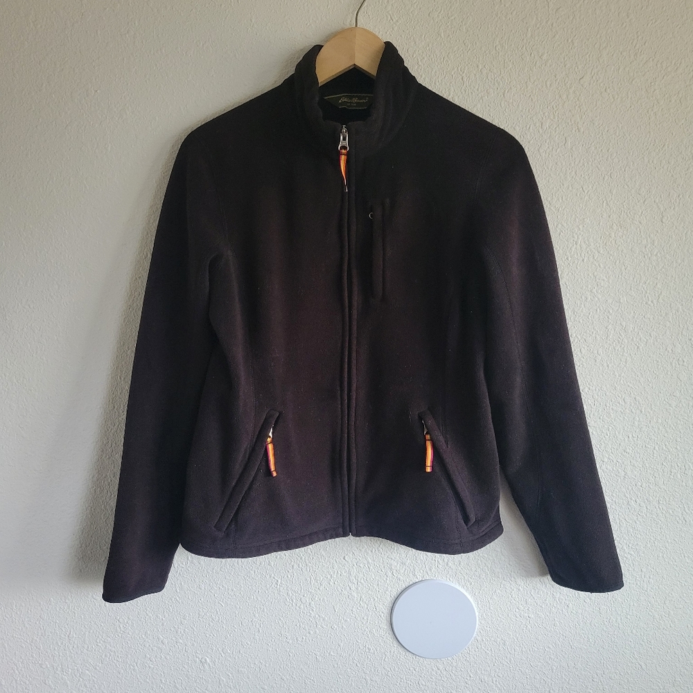 EDDIE Bauer Full Fleece Zip Up Black Jacket Women's Size M